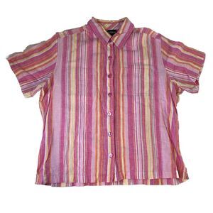 Erika Women’s Striped Linen Blend Button Down Shirt Size Medium